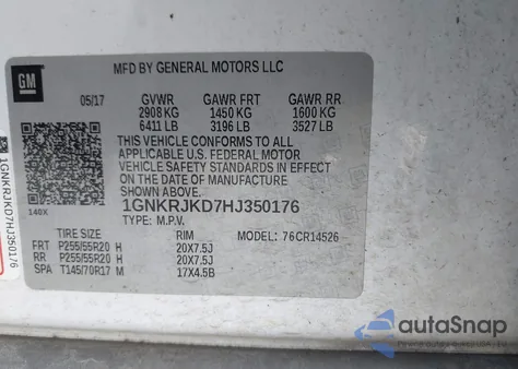 2017 Chevrolet Traverse Premier z USA, uszkodzony, nr VIN 1GNKRJKD7HJ350176